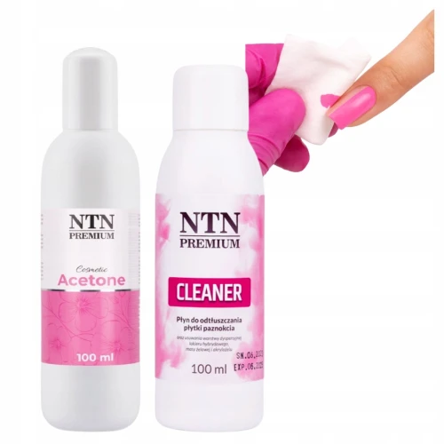 Zestaw płynów NTN Cleaner 100ml + Aceton 100ml odtłuszczacz i remover do stylizacji paznokci.jpg
