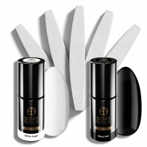 Zestaw Boska Nails Lakier Hybrydowy Czarny + Biały 6ml + Pilnik łódka zebra 100/180 x5 – french nail art
