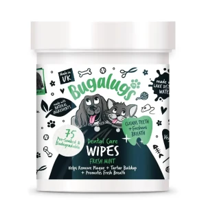 Bugalugs Dental Care Wipes Chusteczki do Zębów dla Psa i Kota bez Szczotkowania Zielona Herbata Mięta Biodegradowalne 75 szt.