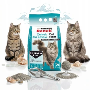 Super Benek Optimum Galapagos Żwirek Bentonitowy Zbrylający dla Kota Drobny 0,5–2 mm Zapach Bryzy Morskiej Mniej Roznoszony 5 L