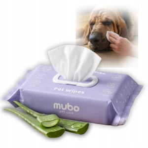 Mubo Chusteczki Pielęgnacyjne Nawilżane dla Psa i Kota Bezzapachowe z Aloesem Biodegradowalne Wegańskie 15x30 cm 100 szt