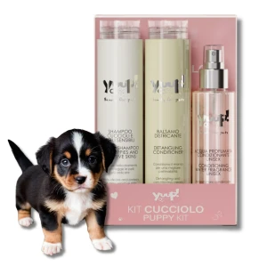 Yuup! Zestaw do Pielęgnacji Szczeniąt Szampon 250 ml Odżywka 250 ml Perfumowana Mgiełka 150 ml Wrażliwa Skóra Keratyna Proteiny