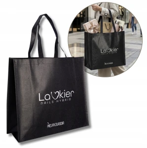 La'Kier Torba Materiałowa Wielorazowa Czarna Brokatowa na Zakupy Plażę Pojemna Ekologiczna 41x36x15 cm