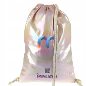 MaluLac Plecak Worek Szkolny Sportowy Damski Holo Jasnoróżowy Wodoodporny Pojemny na Buty Siłownię Basen 33x44 cm